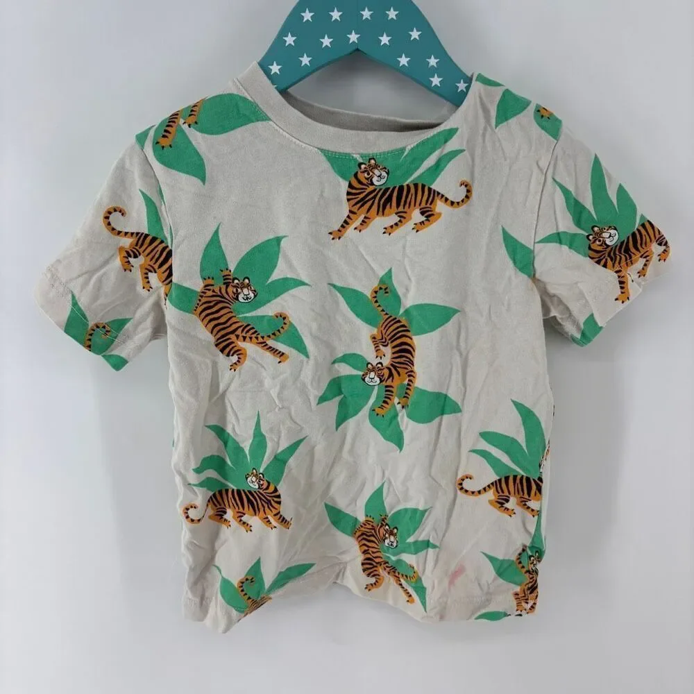 H&M Kid's Multicolor Short Sleeve Cotton Allover Tiger Print T-Shirt Size 4T